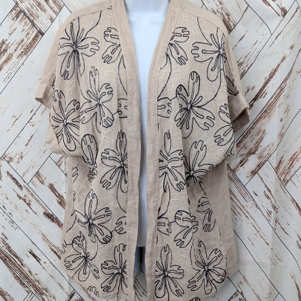 Valentina Naldi Italian‎ Linen Embroidered Floral Kimono Tunic